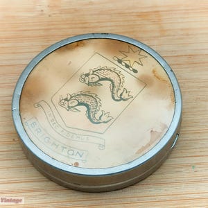Brighton Souvenir-Tiny Pill Box/ Vintage Make Up/Powder Compact-0li, compact mirror, vintage compact, handheld mirror, vintage vanity