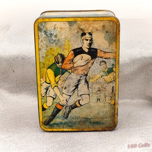 Rugby-Stunning French Sport Themed Antique Vintage Biscuit Tin by Olibet-18cm