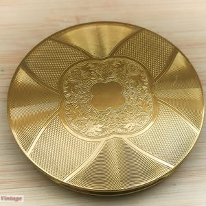 Large gold tone guilloche-Vintage Make Up/Powder Mirror Compact-204 , vintage compact, handheld mirror, vintage vanity