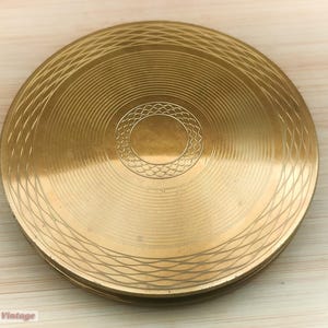Large gold tone guilloche art deco-Vintage Make Up/Powder Mirror Compact-0ma , vintage compact, handheld mirror, vintage vanity