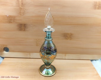 Bottiglia di profumo in vetro da collezione vintage egiziano verde/oro (17 cm) cd