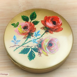 Rustic floral gold tone -Vintage Make Up/Powder Mirror Compact-0ma , vintage compact, handheld mirror, vintage vanity