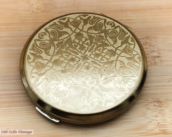 Simple Gold Tone Etched Pattern-Vintage Ladies Powder Compact -0re