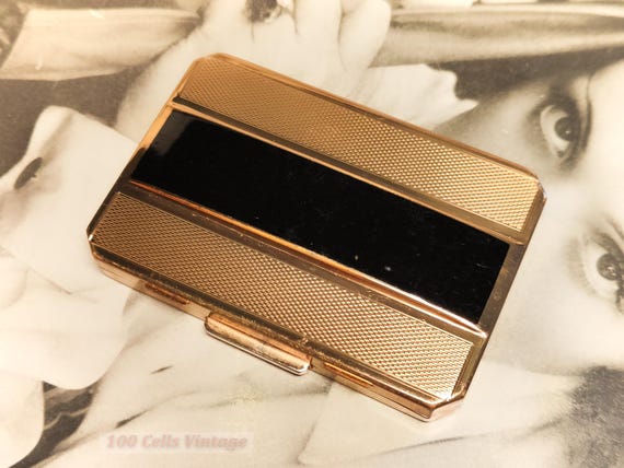 Stratton rectangular gold black art deco vintage … - image 1
