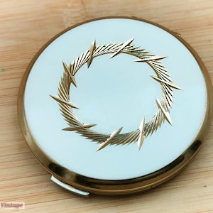 Stratton white and gold circle-Vintage Make Up/Powder Compact-1pi, compact mirror, vintage compact, handheld mirror, vintage vanity