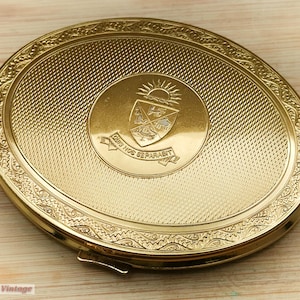 P&O Ocean Liner Souvenir gold tone-Vintage Make Up/Powder Mirror Compact-1in , vintage compact, handheld mirror, vintage vanity