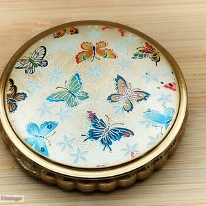 Butterflies-Vintage Ladies Powder Compact -cin, compact mirror, vintage compact, handheld mirror, vintage vanity