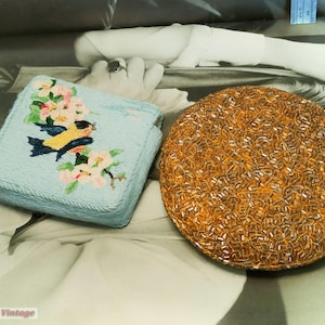 2 x vintage pouches for powder compacts-Make Up-Mirror-202 , vintage compact, handheld mirror, vintage vanity