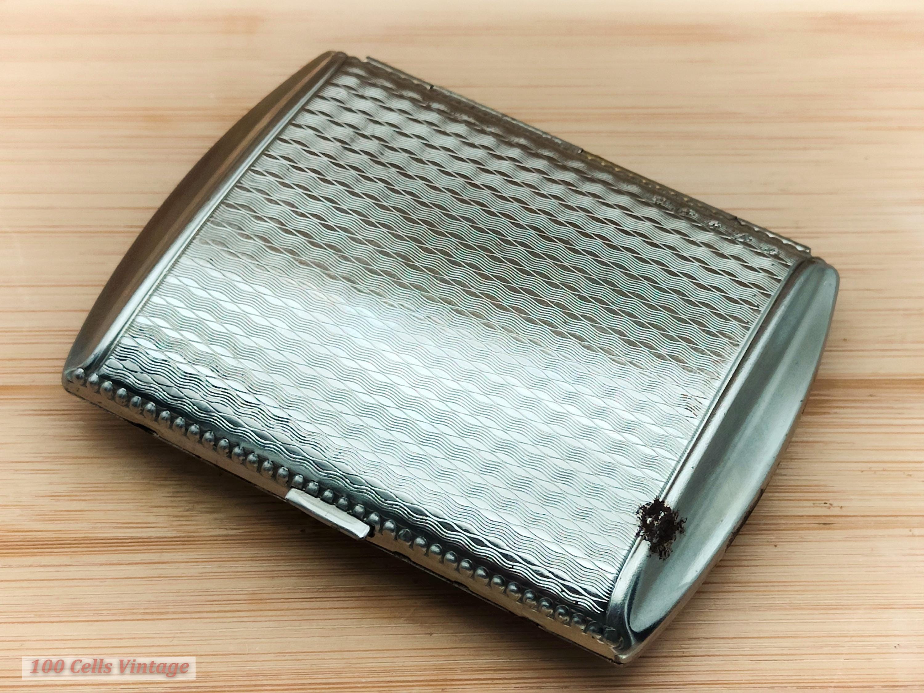 ebay silver cigarette case Small Engraved Leaves Albu Silver Metal Vintage Cigarette Case-tobacciana-0gr