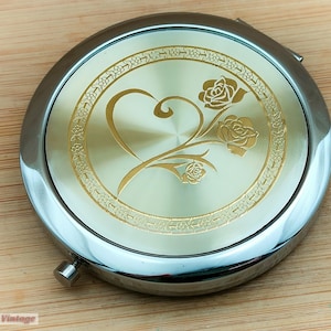 Gold silver floral Handbag Double Mirror Collectable Compact-1gr compact mirror, vintage compact, handheld mirror, vintage vanity
