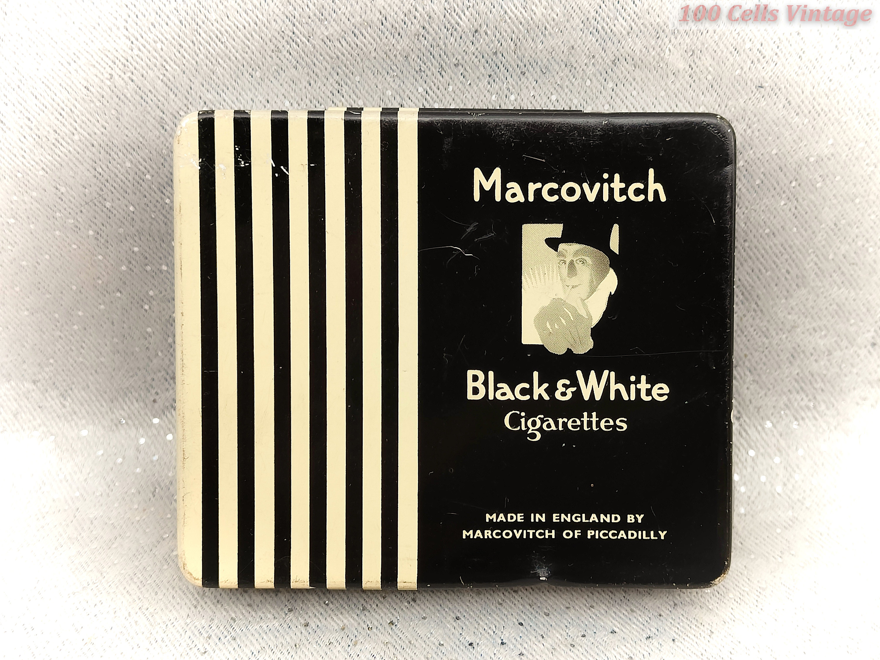 Marcovitch Black & White Cigarettes-Air France-Vintage Cigarette Tin-Tobacco