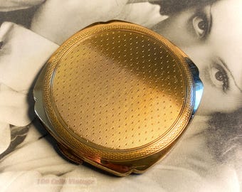 Elegant gold tone vintage powder compact: Makeup Mirror-1b