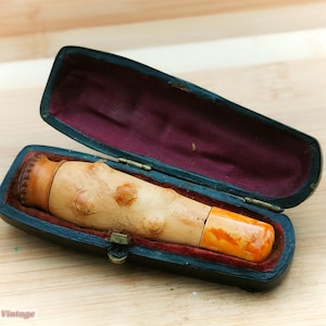 Antique vintage cheroot holder meerschaum bakelite leather case-Tobacciana-0vi, cigarette holder, antique tobacciana