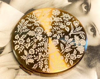Polvos compactos vintage florales en oro blanco de Vanity Fair: Espejo de maquillaje-1l