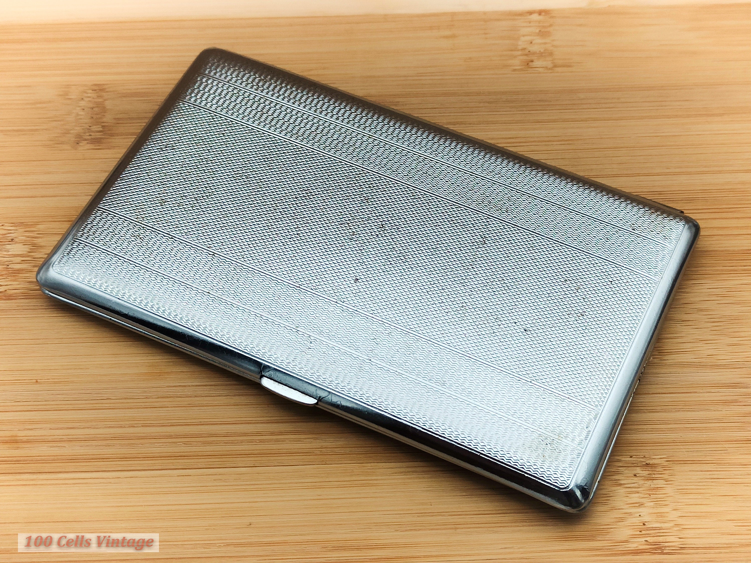 solid silver cigarette case Polo Silver Tone Art Deco Vintage Cigarette Case-tobacciana-0gr