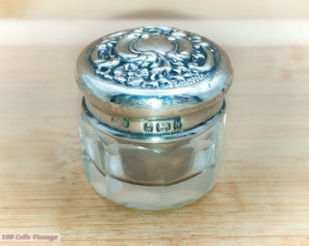 Small dresser powder jar Antique sterling silver Birmingham 1900-Pill Box-0vi keepsake box, jewelry box, trinket box, treasure box