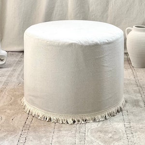 Slip Cover for Round or Oval Ottoman,Custom Size,Ruffled,Creamy White,Gray or Ivory Cotton,French Country,Farmhouse,Boho styles Slipcovers