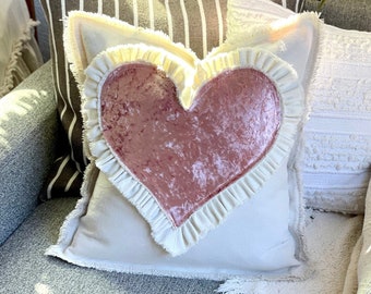 Custom Pillow Cover with pink Heart,Heart Pillow with ruffles,pillow for Valentine’s Day,pillow for gift,pillow with pocket,pocket for book