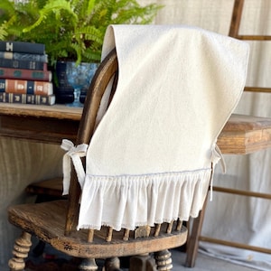 Custom Chair back cover,with Raw frayed edges ruffles,Ivory Cotton,back cover with ties,French Country,Rustic,Farmhouse,Shabby chair cover