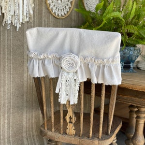 Custom Chair back cover,with Raw frayed edges ruffles,Ivory Cotton,back cover with ties,French Country,Rustic,Farmhouse,Shabby chair cover