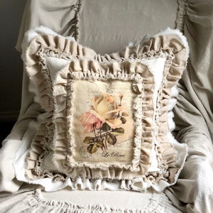 Custom Pillow canvas Cover Case with ruffles Sayings Rose French Country Farmhouse Shabby living room bedroom wedding Birthday gift 20x20