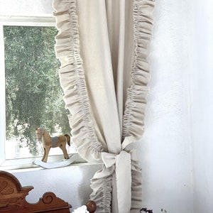 Custom Tie-Top Curtains panel with Ruffles|Farmhouse,Boho,Shabby Style Cotton Kitchen Panel,Bedroom,Nursery,Bathroom|Ruffled Tie-Top Drapes
