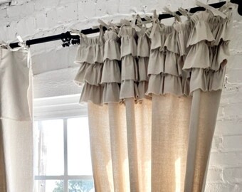 Custom tie top curtains with ruffles,Rustic Farmhouse curtain,Kitchen panels,Door Curtain,Bathroom Curtains,Nursery Curtains,Bedroom Drapes