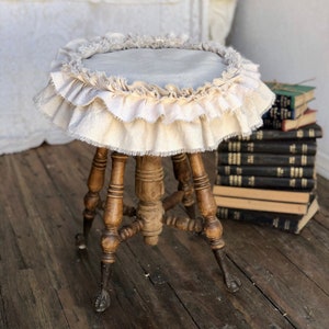 Slip Cover,Cushion,Custom Size,for Ottoman,Chair,Stool,with Raw frayed edge Ruffles,Ivory cotton Canvas,French Country,Rustic,Farmhouse