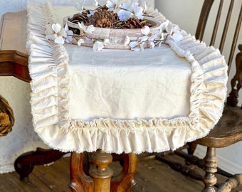Custom Table Runner or Dresser runner with ruffles,ivory cotton canvas,Handmade table runner,French Country,Boho,Shabby Chic,Farmhouse table