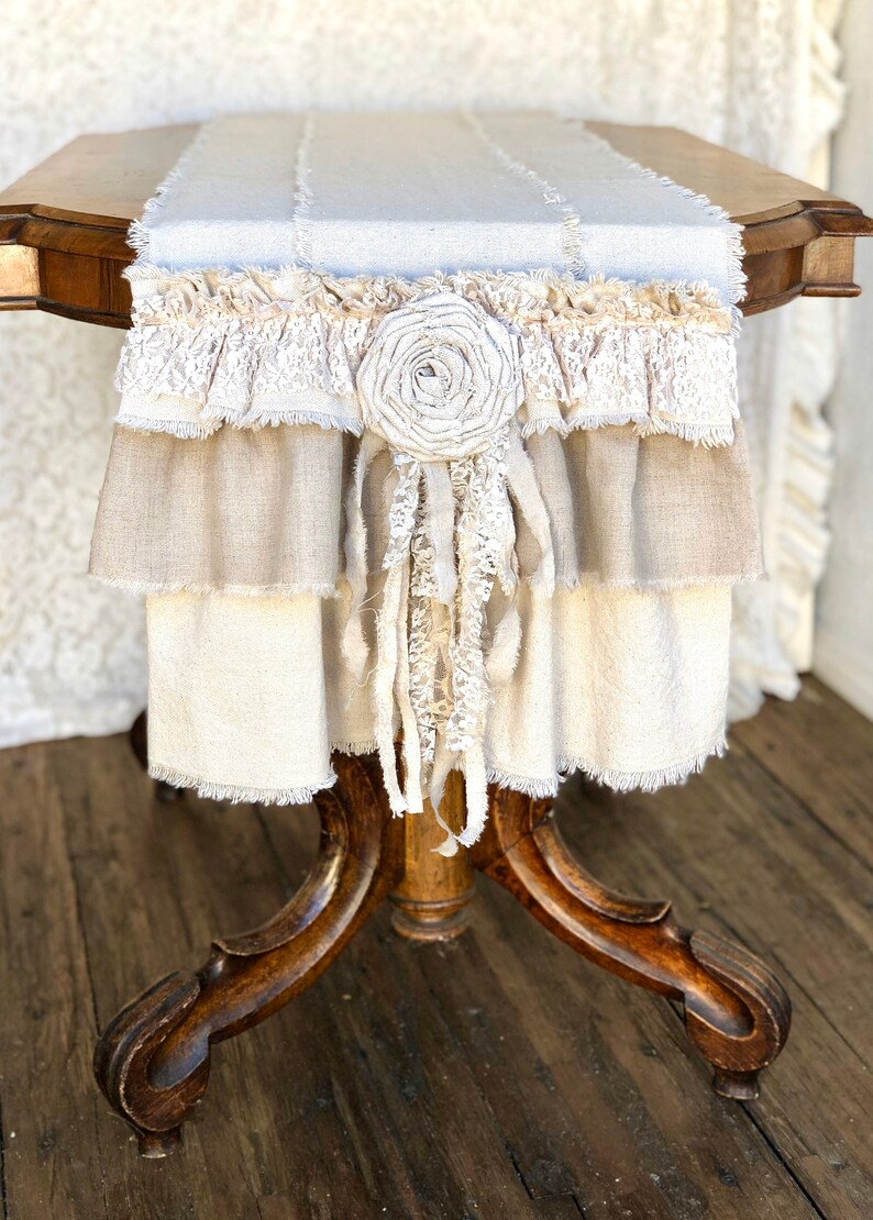 Custom Table Runner or Dresser runner multi ruffle ivory linen Etsy