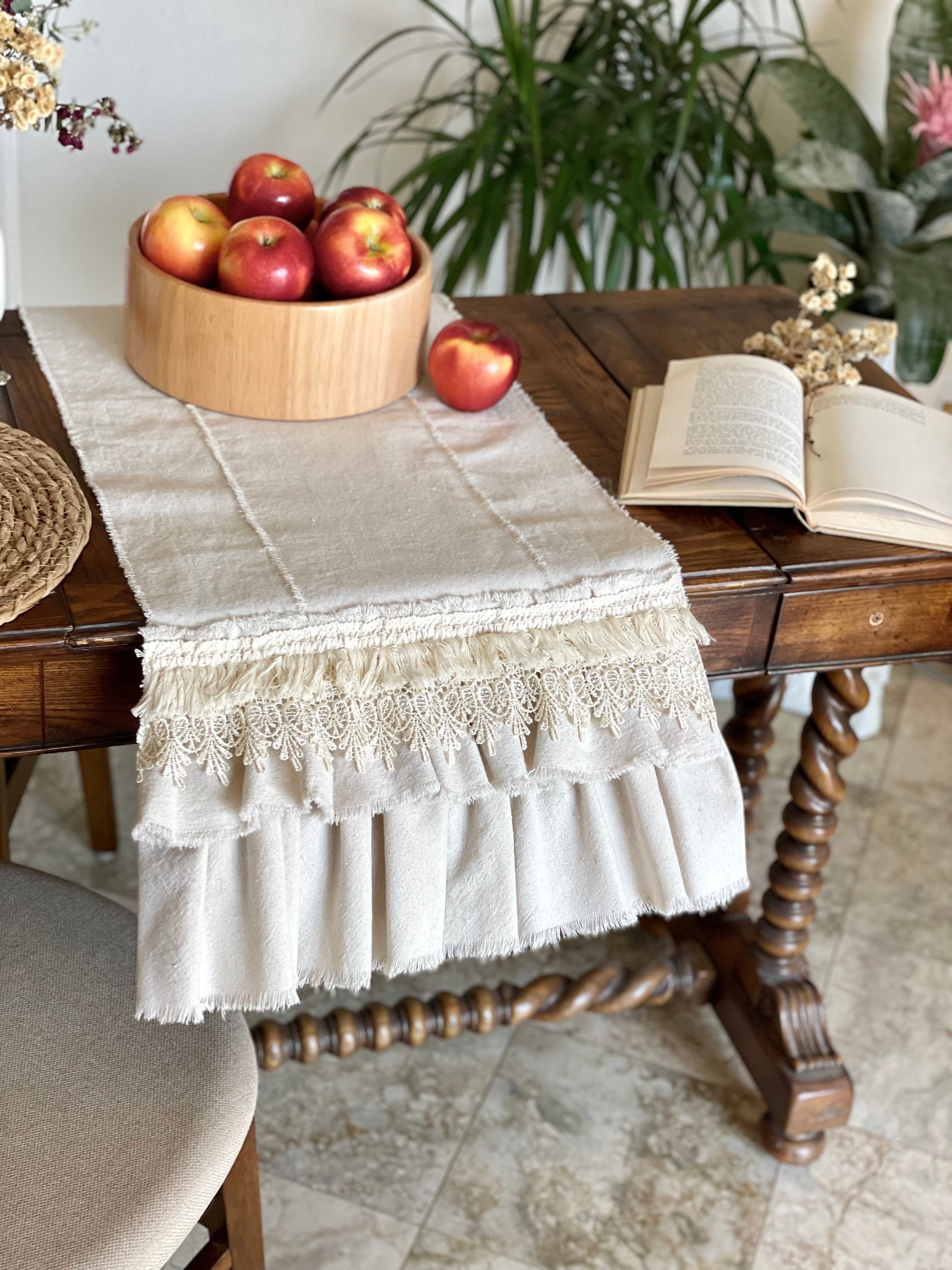 dresser runner boho Custom Made Table Runner,dresser With Ruffle,lace,fringes,cotton,frayed Edges,french Country,boho,shabby Chic,farmhouse Missacc Ivory Bride A-Line Crepe SIZES:0 This 10ft table runner