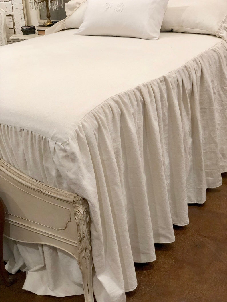 Canvas Linen Custom Bed Coverbedspreadskirted Coverletivory Etsy