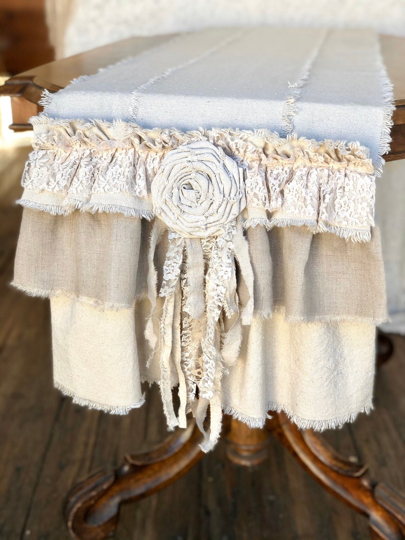 Custom Table Runner or Dresser runner multi ruffle ivory linen Etsy