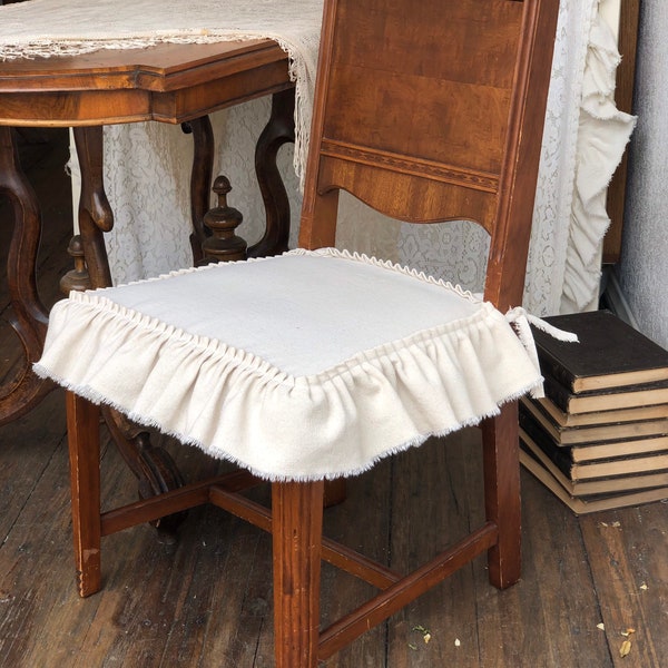 Custom Slip Cover for Chair,with Raw frayed edges ruffles,Ivory Cotton,with ties,Custom size,French Country,Rustic,Farmhouse,Shabby