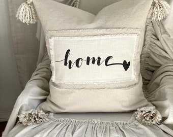 Custom Pillow Cover with Saying,with Tassels,Home,heart pillow,French Country, Farmhouse,Boho house