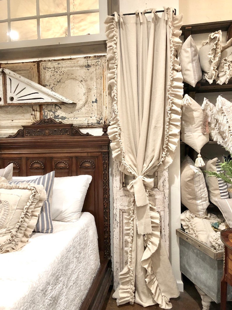 Custom Tie Top Curtains With Rufflesrustic Farmhouse Etsy