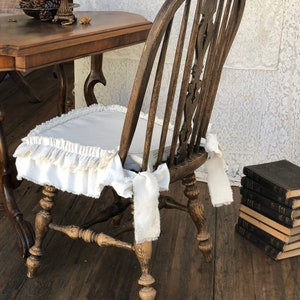 Custom Slip Cover for Chair,with Raw frayed edges ruffles,Ivory Cotton,with ties,Custom size,French Country,Rustic,Farmhouse,Shabby