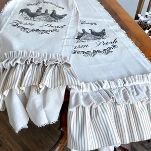 Custom Table Runner with Sayings,Farm Fresh,Rooster,ivory cotton canvas,French Country,Farmhouse table center,Thanksgiving table center