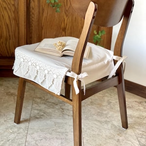 Custom Dining Chair Seat Cover with Lace|Cotton Handmade Slipcover|Fits Round and Square Chairs|French Country,Farmhouse,Shabby Chic,Boho