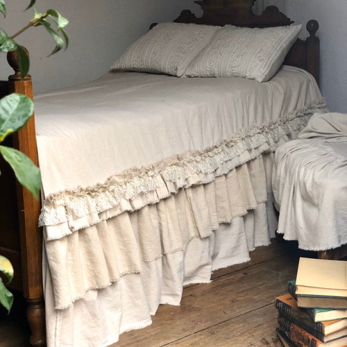 Canvas Linen Custom Bed Cover Bedspread Skirted Etsy