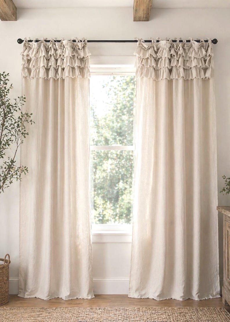 Custom Tie-top Curtain Panel Withruffles|farmhouse,boho,shabby Style ...