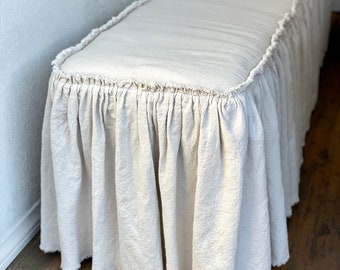 Custom ottoman slipcover,rectangle,square slip cover,ivory cotton,Foot Stool cover,Dining Bench cover,Farmhouse slipcover, Raw frayed edge