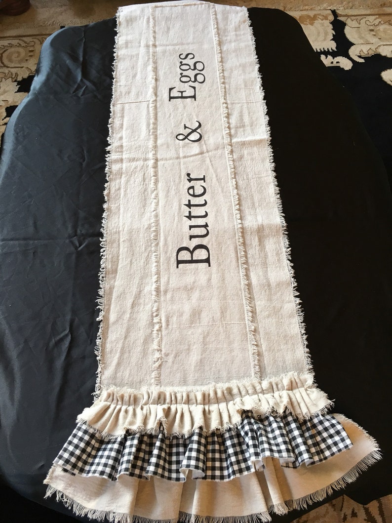 Custom Table Runner with Sayings multi ruffle ivory linen Etsy