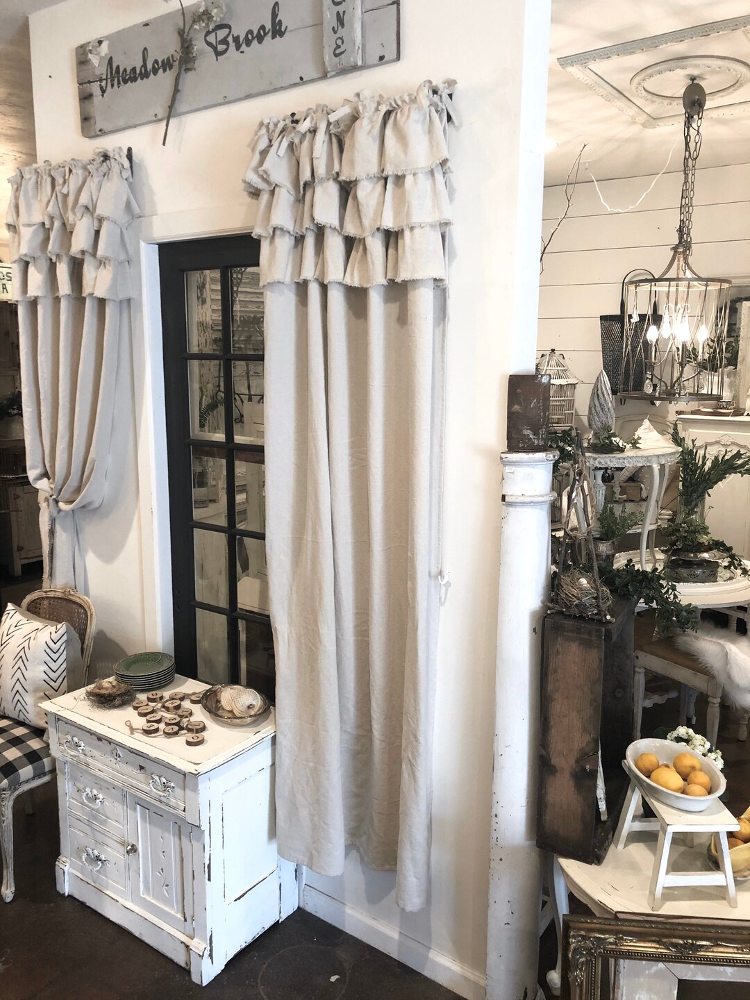 Custom Tie Top Curtains With Rufflesrustic Farmhouse Etsy