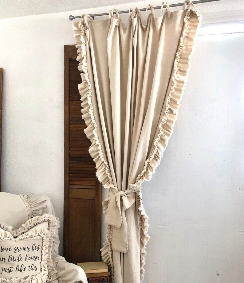 Custom Tie Top Curtains With Rufflesrustic Farmhouse Etsy