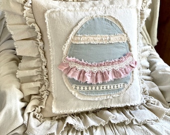 Custom Pillow Cover with Ruffles,With Easter Egg,Easter Pillow,20”x20”,French Country Pillow,Farmhouse pillow,Birthday Gift