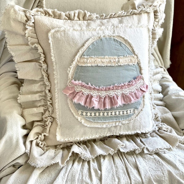 Custom Pillow Cover with Ruffles,With Easter Egg,Easter Pillow,20”x20”,French Country Pillow,Farmhouse pillow,Birthday Gift