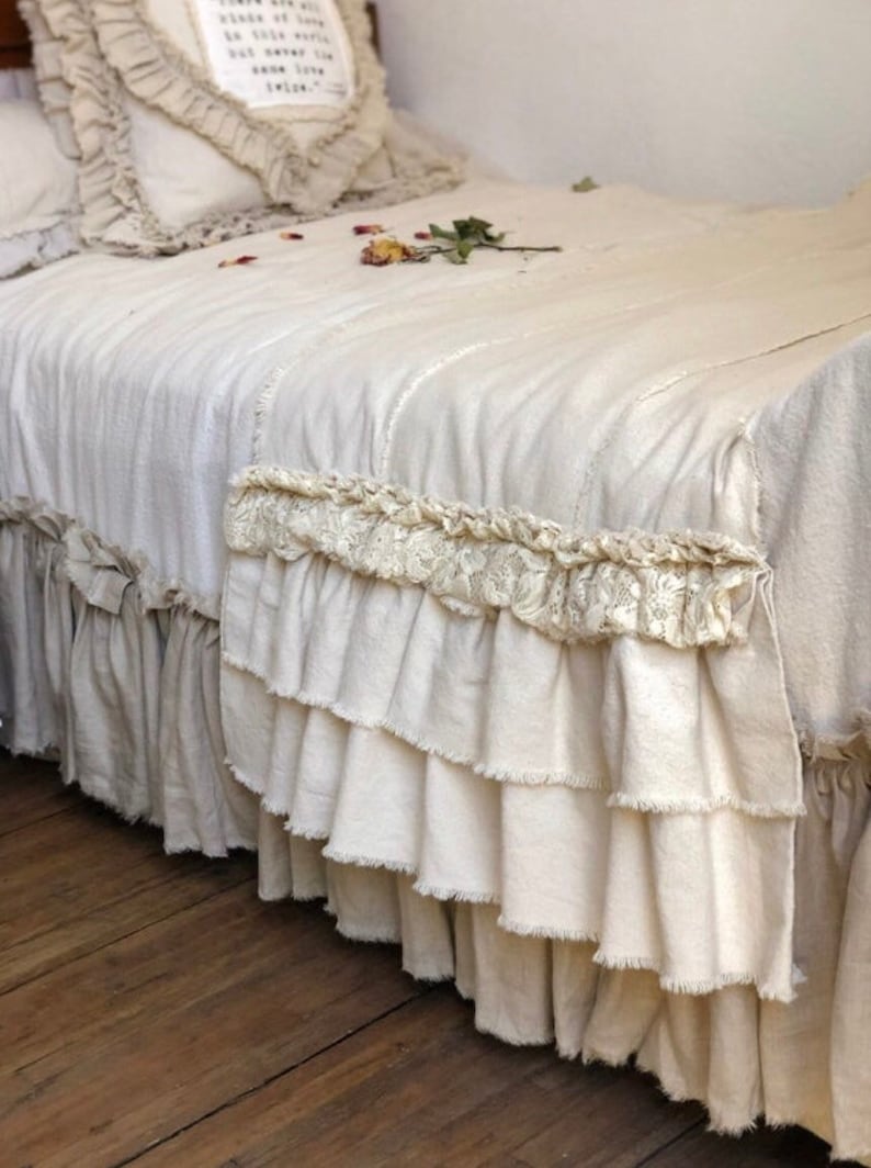 Custom Bed Scarf Bed Runner Long Multi Ruffle Ivory White Etsy