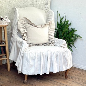 Custom Slip Cover for Wingback Chair arm Chairs Thrones lounge Chairs throw for Chair ivory white gray Slip Cover frayed Edge Ruffles Etsy
