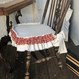 Custom Slip Cover for Chair,with Raw frayed edges ruffles,Ivory Cotton,with ties,Custom size,French Country,Rustic,Farmhouse,Shabby
